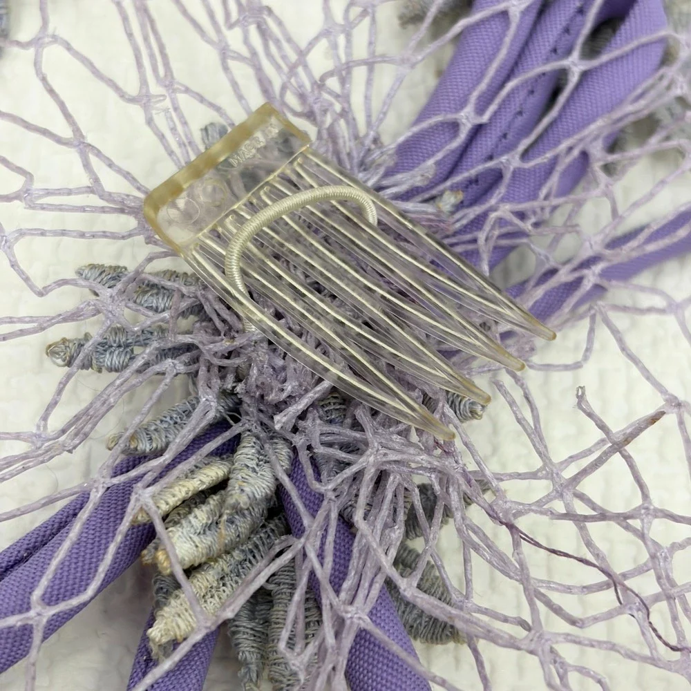Vintage Birdcage Veil Floral Embroidered Fascinator One Size Purple